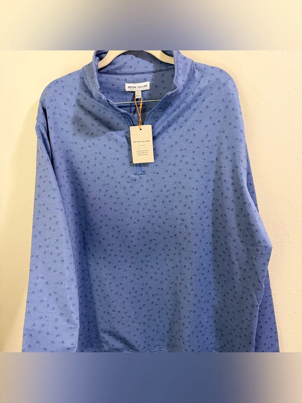 Peter Millar Perth Carts Performance Quarter Zip Pullover Blue Print NWT Men L